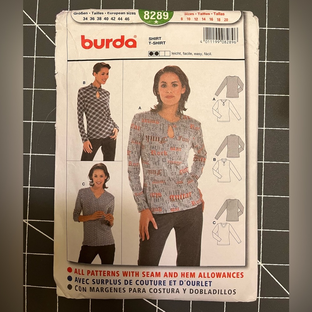 Burda long sleeve shirt sewing pattern #8289